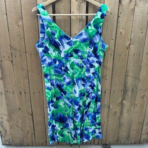 Ralph Lauren Blue & Green Watercolor Floral Dress